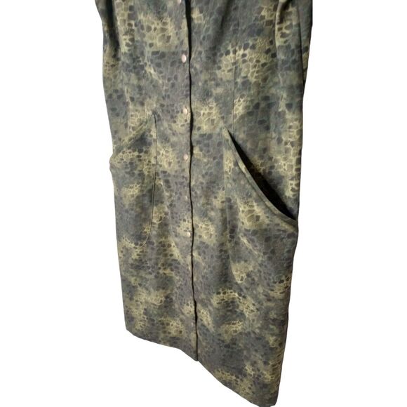 Vtg Roedean Shift Retro 50s Dress Short Sleeve Green Gator Animal Print Pinup - Picture 4 of 7